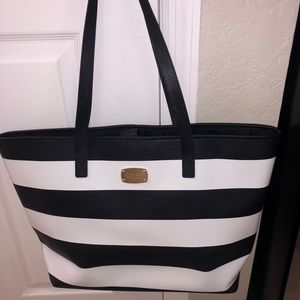 Michael Kors black and white striped tote